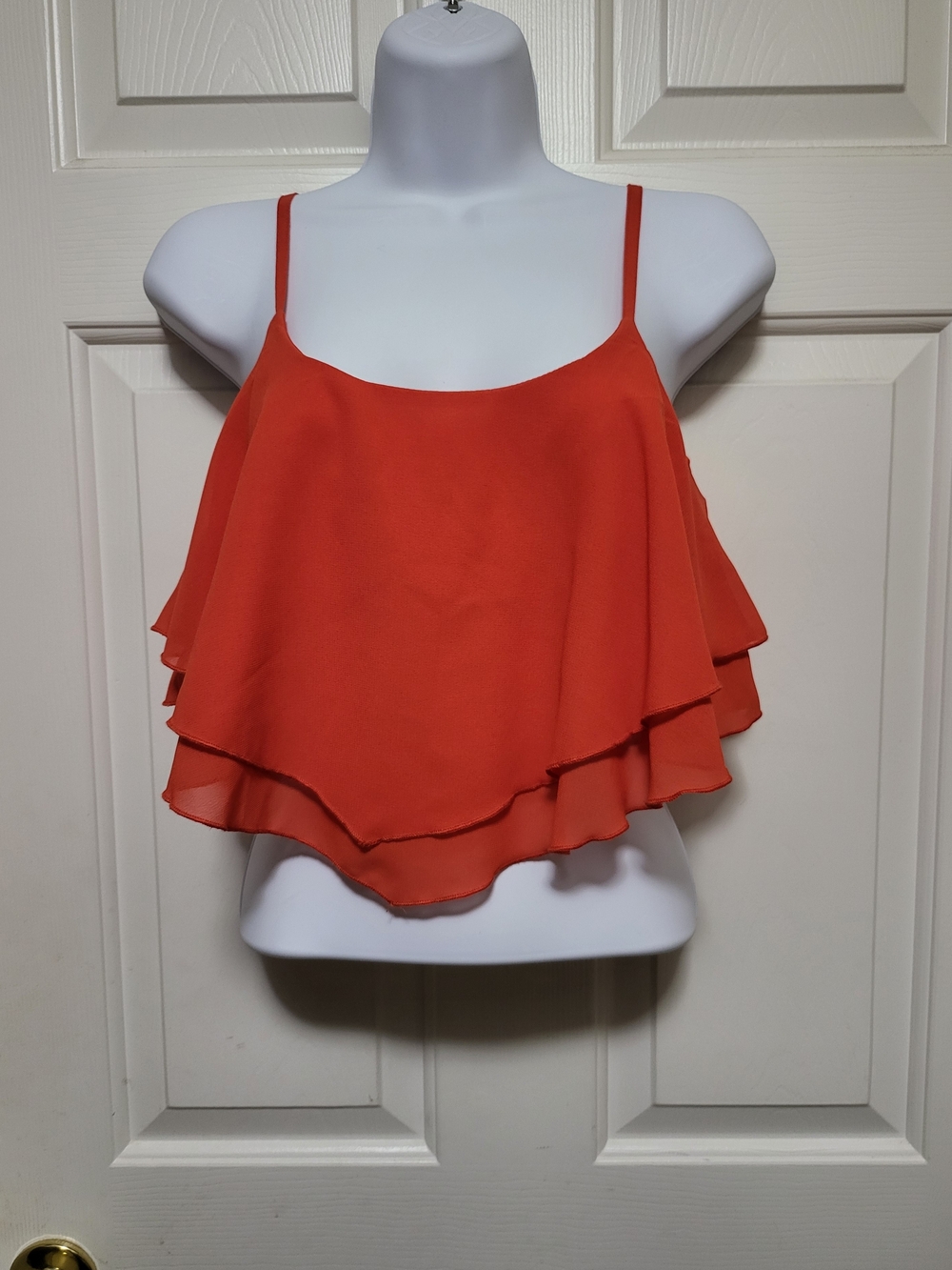 Layered Ruffle Spaghetti-Strap Camisole in Coral
